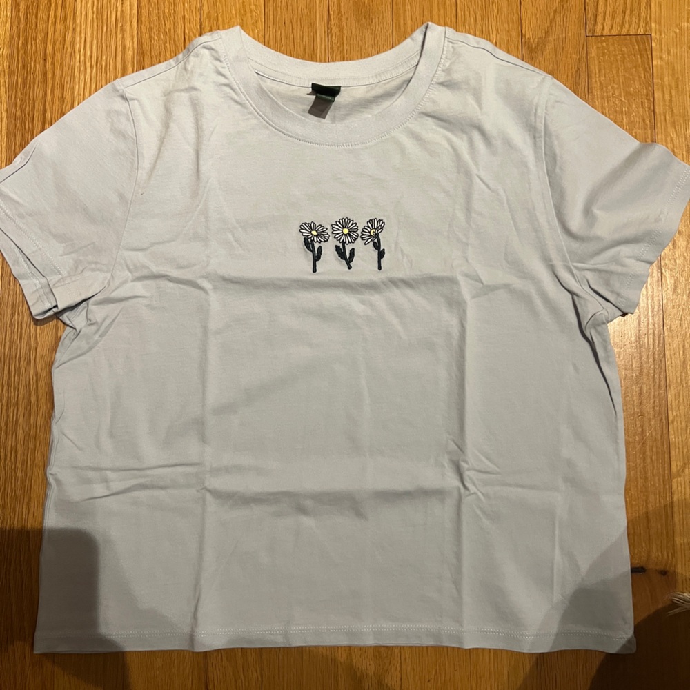 wild fable Light Blue Tee with Daisy Embroidery